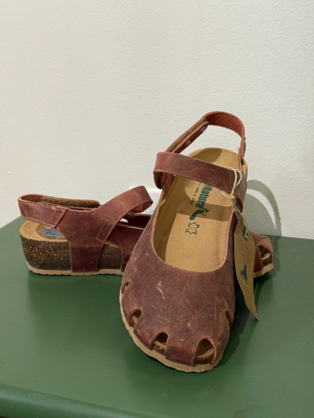 NWT BioNatura Solo Leather Mary Jane Slingback Wedge Sandals, Size 7.5